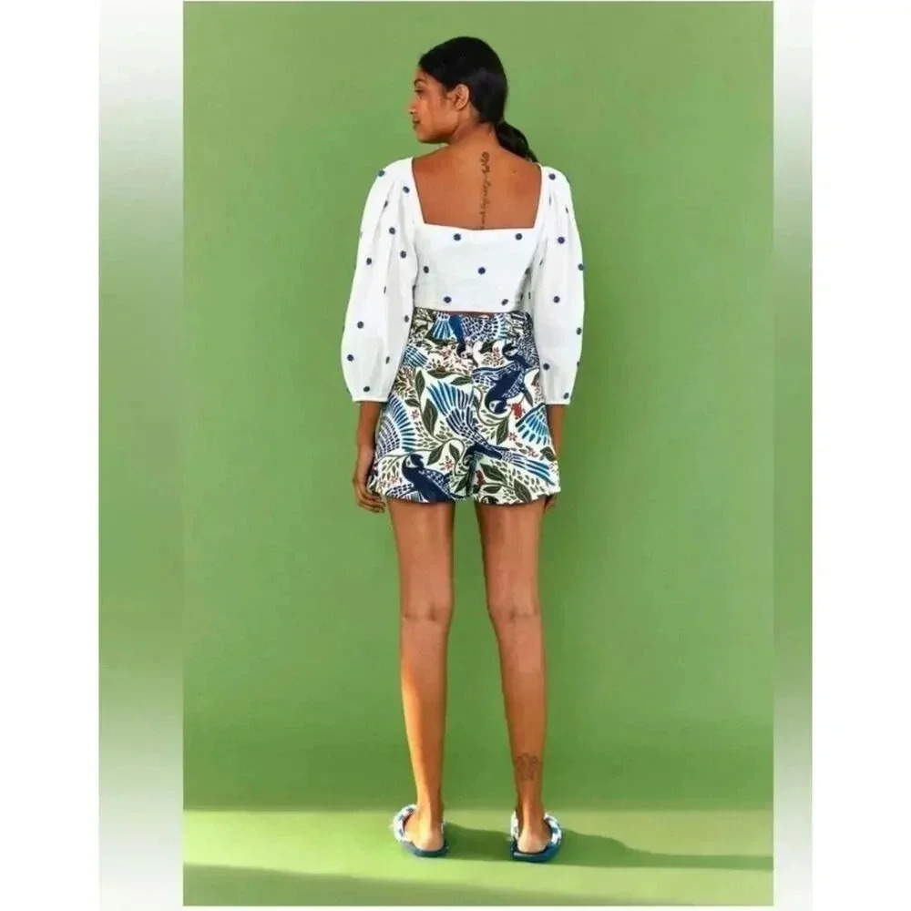 FARM RIO Blue FLowers Long Sleeve Crop SZ XL NWOT - Picture 2 of 9
